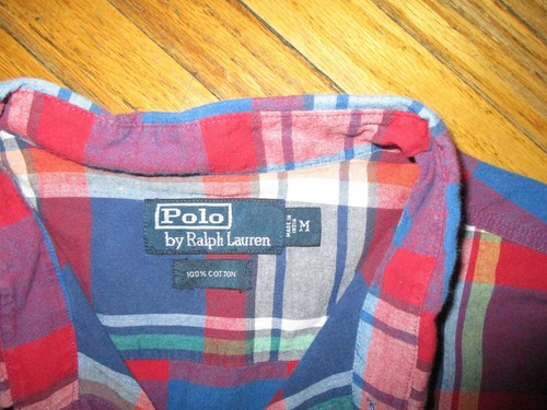 De colección Años 90 POLO RALPH LAUREN CAMISA DELANTERA CON BOTONES Rojo Blanco Azul Mangas Largas a Cuadros MD - Imagen 3 de 3