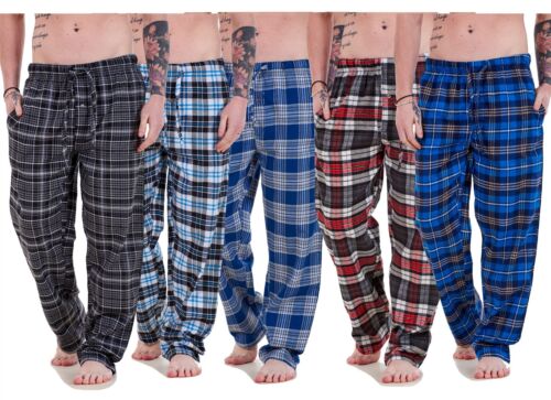 Mens Flannel Pyjama Bottoms Brushed Cotton Check Lounge Pants Nightwear M-5XL - Afbeelding 1 van 33