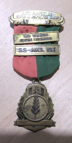 Vintage Los Angeles Rifle Revolver Club Medal, 50 Yards Iron Sight, SS-MKS. 1st