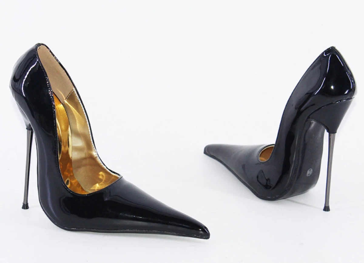 Sensual Metal Bar Detail Pointed Toe Patent Leather Stiletto Pumps