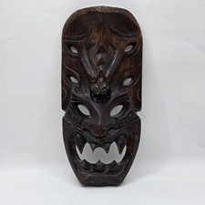 VTG HAND CARVED Solid Wooden Tribal TIKI Dragon MASK Hawaiian PACIFIC 8.5"H