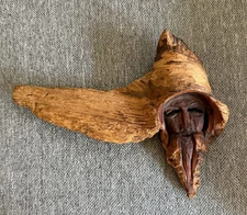 Vintage Rustic Hand-Carved Wood Spirit Face Wall Art Signed Folk Art Home Decor