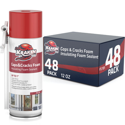 Kraken Bond Gaps & Cracks Filler Foam,Insulating Sealant 12oz 48 Pack -Straw Use