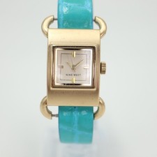 Nine West Womens Gold Tone Watch 20mm Dial Blue Faux Leather Strap w New Battery