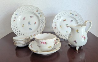 MEISSEN Streublumen Set 10tlg Knaufzeit / 80er Durchbruch/Tasse/Kännchen 1. Wahl