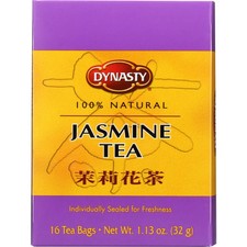 Dynasty 100 Natural Tea 16 Individual Tea Bags Per Pack Jasmine, 3 Pack