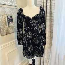 ASTR The Label Women's Dress Black White Flora Long Sleeve Cutout Lined Sz S
