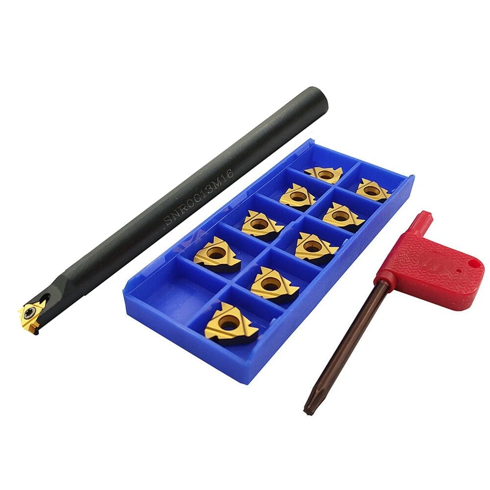Set Utensili Per Filettatura Tornio CNC – Portautensili Interni/Esterni Con 10 Inserti 11ER AG60 E Chiavi T8