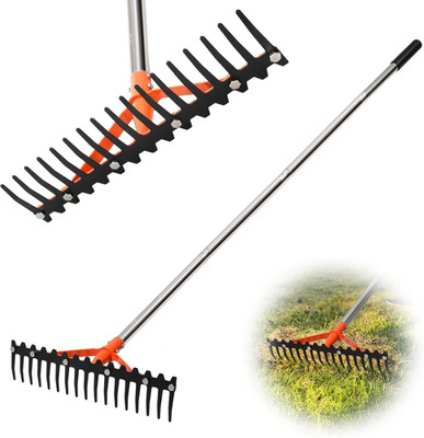 Heavy Duty Garden Rake with 17 Tempered Steel Tines, 62 Inch Adjustable Handle