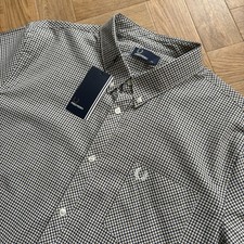BNWT Fred Perry Gingham Check Shirt Mens Size 2XL Blue Khaki White Short Sleeve