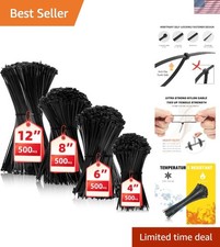 Multi-Purpose Self-Locking Nylon Cable Ties - 2000 Pack for Indoor/Outdoor Use
