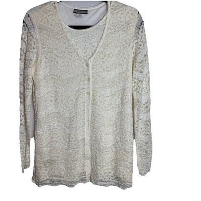 90s Notations Ivory Layered Button Top Womens L Fairy Romantic Lace