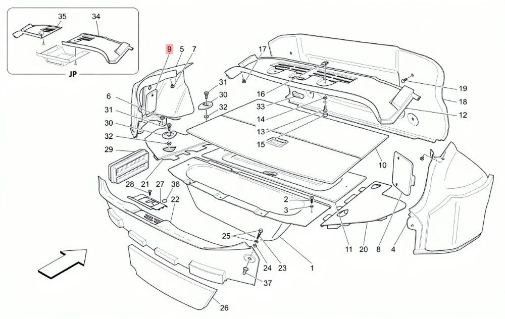08-19 MASERATI GRANTURISMO REAR LEFT DRIVER SIDE TRUNK FLOOR CARPET PANEL OEM
