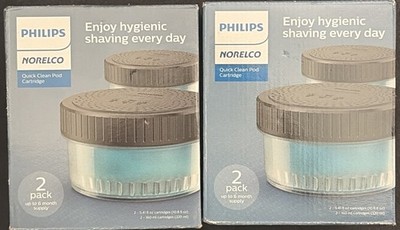 2X Philips Norelco Quick Clean Pod Cartridges 2 Pack NEW Shaver Cleaning Refill
