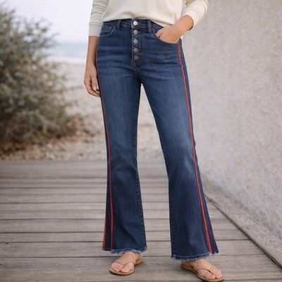 Veronica Beard Carolyn Baby Boot Jeans 29 Midnight Navy Red Side Stripe J0720003