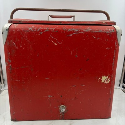Vintage Progress Refrigerator Co Red Metal Cooler Ice Chest Bottle Opener Rustic
