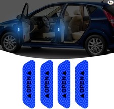 Universal Car Door Open Warning Stickers, 4PCS Blue Reflective Nig Color: Blue
