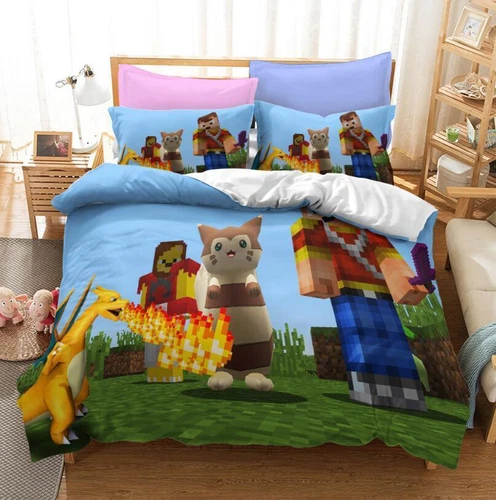 Minecraft Bettbezug Cartoons Bettwäsche Set Kissenbezug 135x200|200x200 Kinder - Bild 10 von 27
