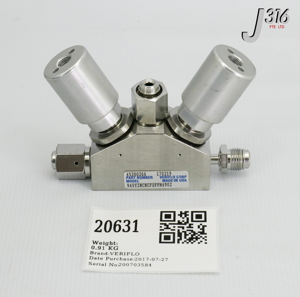 @様 L20631 (LOT OF 5) VERIFLO PNEUMATIC VALVE, P/N: 45200266