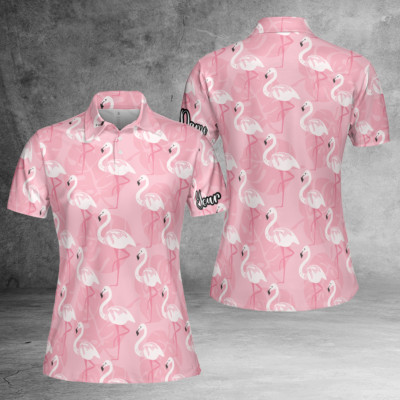 Custom Name Pink Flamingo Pattern 3d Polo ShWomen 3D Polo Shirt Size S-5XL