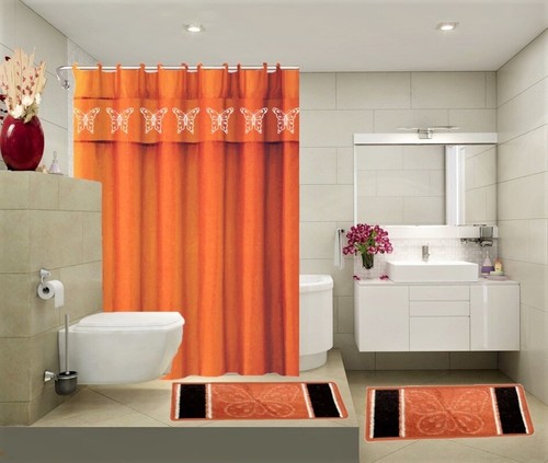 COMPLETE BATHROOM SET 2 BATH MATS 1 SHOWER CURTAIN &FABRIC HOOKS PRINTED DESIGNS - 第 7/26 張圖片