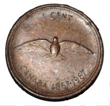 Canada 1967 Centennial 1 Cent Copper One Canadian Penny Dove Coin