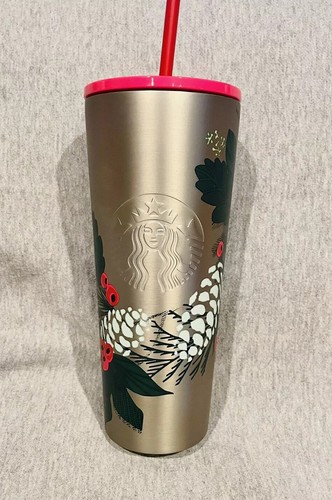 Starbucks Stunning Holiday 2021 Venti Coppa Fredda Rosa Bronzo Agrifoglio Metallico Nuovo - Foto 2 di 5