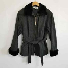 Jason Kole Wool Charcoal Grey Fur Collar Coat Jacket Size Medium