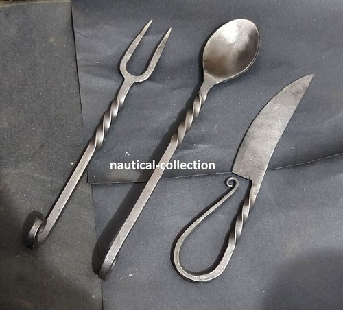 Juego de cubiertos cuchillo de tenedor cuchara de hierro utensilios de fiesta medievales vikingos - Imagen 4 de 10