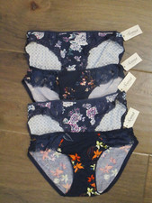 4-PACK SOMA EMBRACEABLE LACE BIKINI PANTIES NAVY FLORAL SIZE SMALL