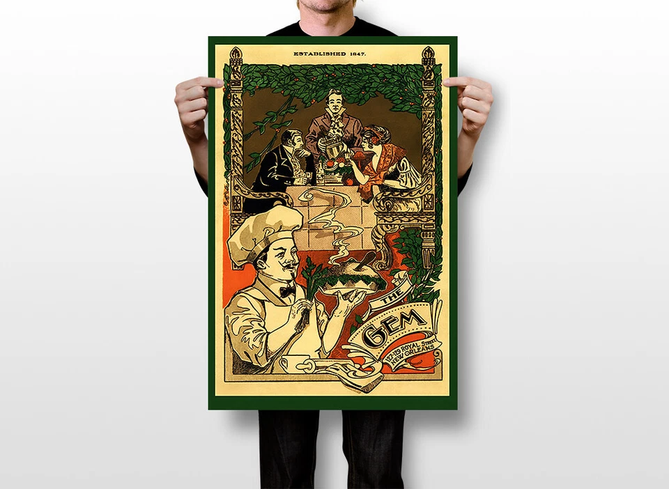 1847 Chef Cook Nueva Orleans Louisina Food Bar Vintage Arte Pared - PÓSTER 20x30 Foto 2 de 4