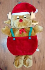Reindeer Christmas Stocking Plush Santa Vintage Rudolph Sack Sock LARGE Soft