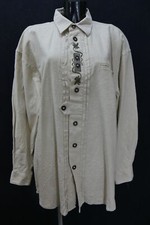 Koszula ludowa ciężka lniana koszula Alphorn beżowa z liśćmi dębu haft rozm. XL 43