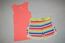 Girls Outfit BRIGHT ORANGE RIBBED TANK TOP Rainbow Stripe Knit Shorts XS 4-5
