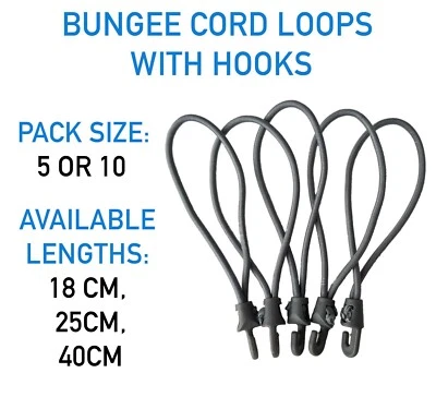 Elasticated Bungee Hoop Loops with Hooks – Stretch Tie Downs for Camping & Tarps