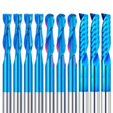 10Pcs CNC Carbide Router Bit 1/8'' Shank Ball Nose Spiral End Mill Set