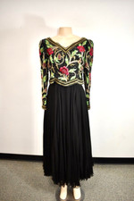 Vintage Richilene Black Silk Chiffon Beaded Evening Dress Size 6 us On Sale