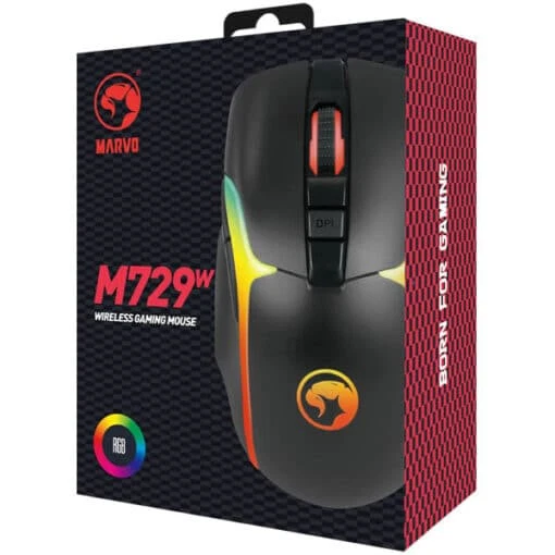 MARVO Scorpion M729W - Souris De Jeu Sans fil, Rechargeable, RVB, 4800 DPI, Noir - Photo 3/4