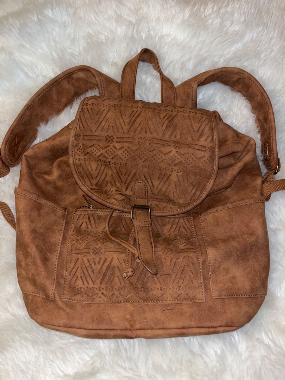Suede backpack, unbranded, drawstring, and magnet… - image 1
