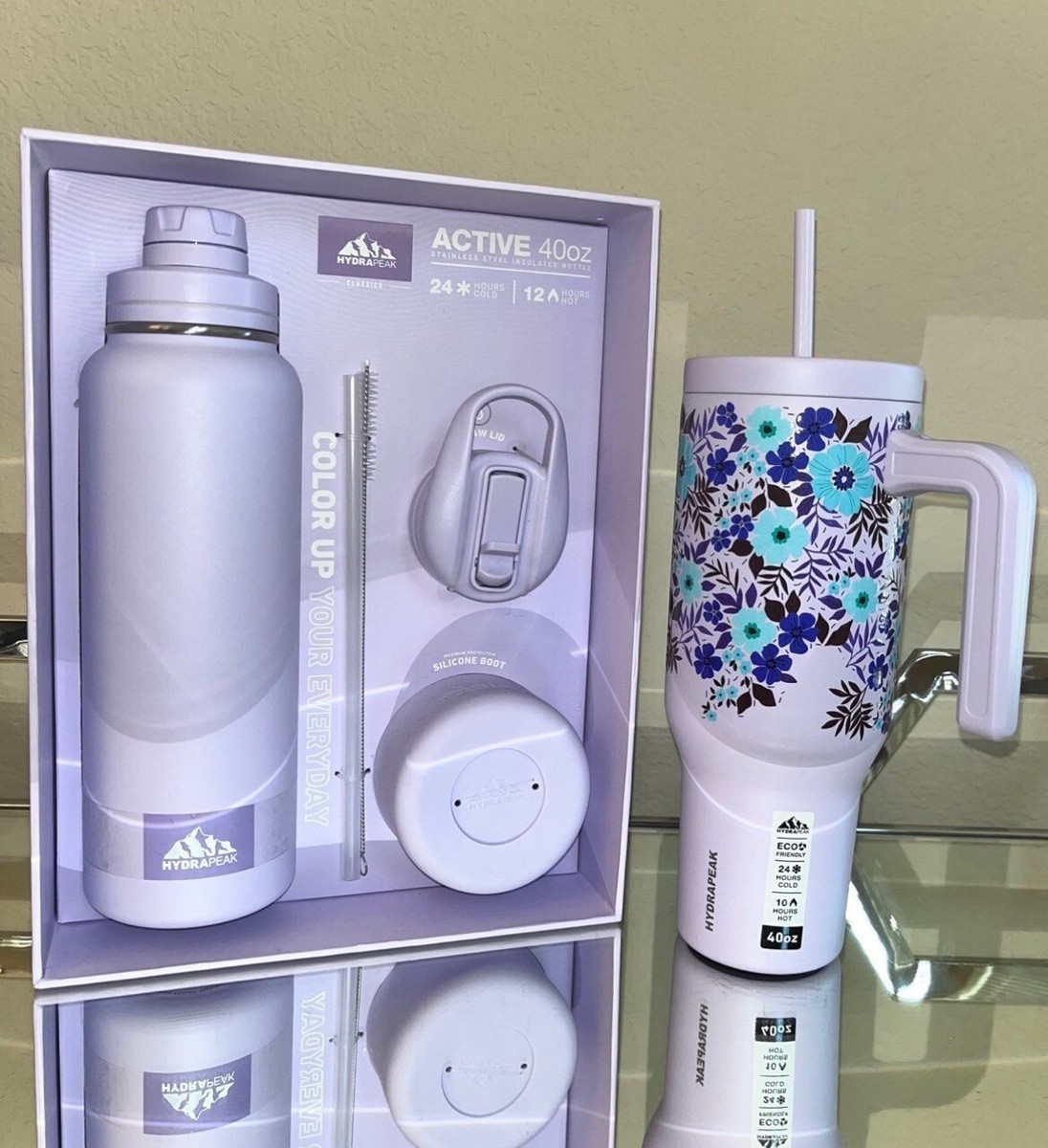 2-NEW HYDRAPEAK BUNDLE 1-40OZ FLORAL VOYAGER AND 1-40OZ ACTIVE