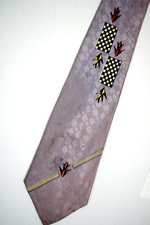 Neck Tie VTG 50s 60s Art Crest Art Deco 3 Shapes Checkered Neck Tie 53" x 2.75"