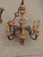 Lampadario legno e ottone 6 luci vintage anni 50/60 ricondizionato