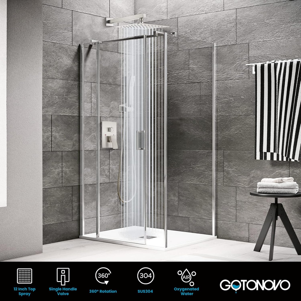 Rainfall Bathroom Shower System Rain Shower Head and Handle Set Wall