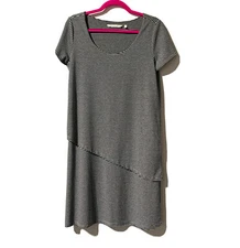 Soft Surroundings Leah LAYERED Shift T-SHIRT Dress Black Gray Striped size S
