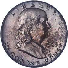 1963 (P) Franklin Half Dollar 90% Silver BU Obverse Toning See Pics I040