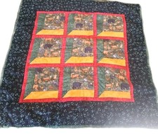 Flannel Baby Quilt Black Bear Woodsy Animals Cabin Hand Made Crafted Vtg 32"x32"