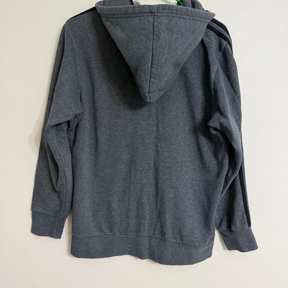 Adidas Essentials Fleece 3-Stripes Full-Zip Hoodie in Dark Grey - Image 2 of 4