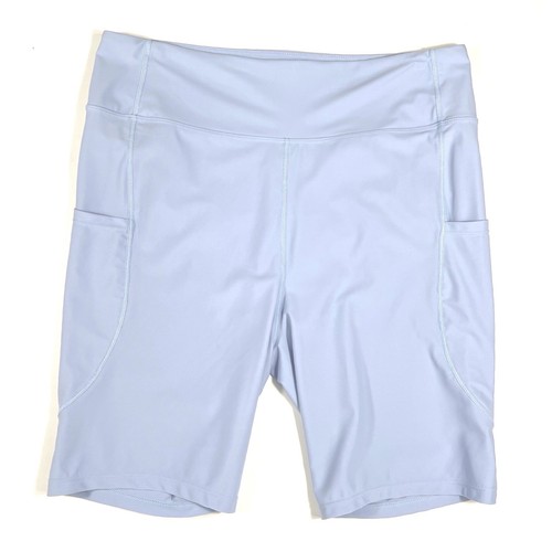 Baleaf High Rise Lined Bike Shorts 2XL 8.5" Light Blue Pockets Gym Yoga Workout
