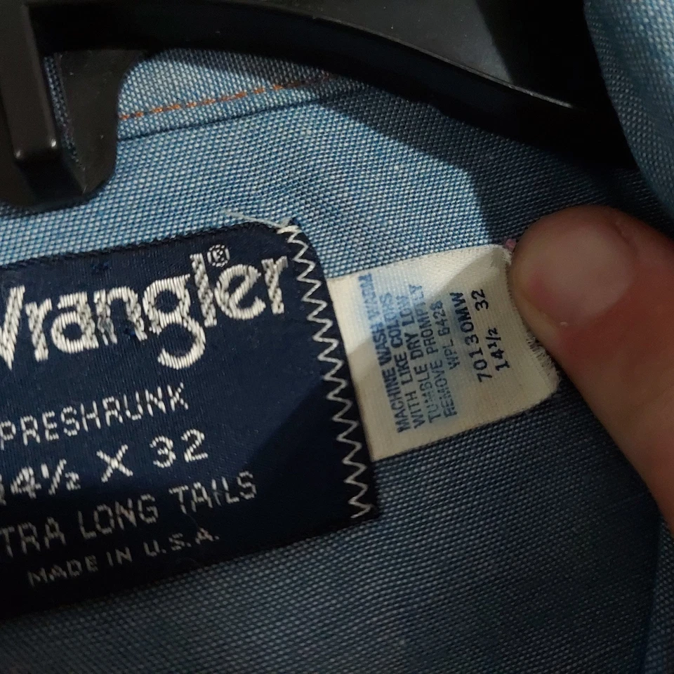 Винтажная мужская рубашка Wrangler 14,5x32 Pearl Snap вестерн удлиненные хвосты США 90-е - Изображение 3 из 4