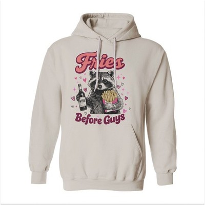 Fries Before Guys   Funny Raccoon Valentine's Day Unisex Hooded Sweatshirt
